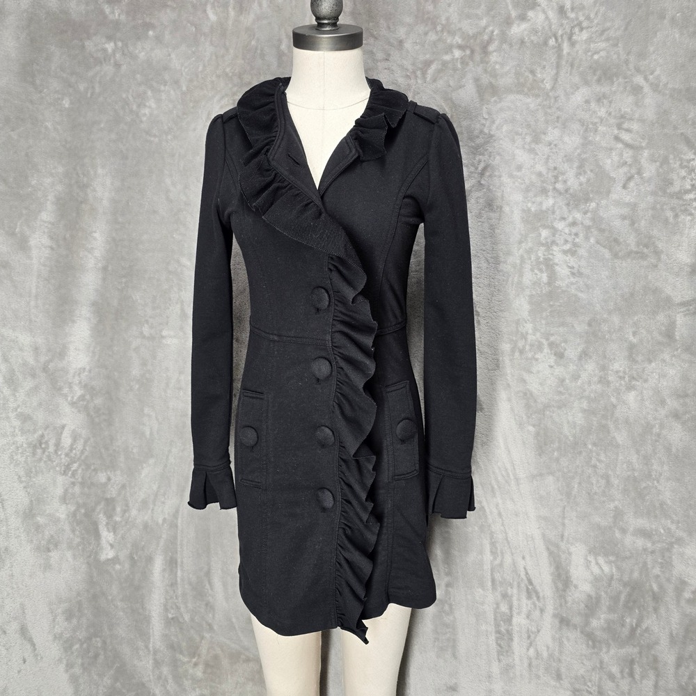 KUT from the Kloth Jacket Women XS Black Ruffle Front Button Coat Victorian Goth